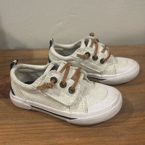 Toddler Sperry White Sparkle Velcro Closure Boat Shoes Sz 5M